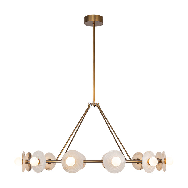 Bren LED Chandelier 46", Vintage Brass and Alabaster shown with lights on