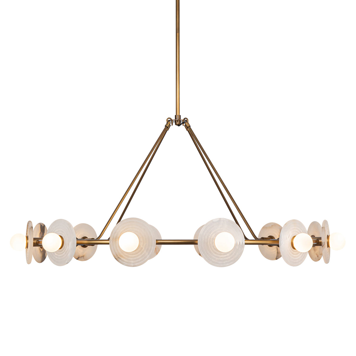 Bren LED Chandelier 46", Vintage Brass and Alabaster