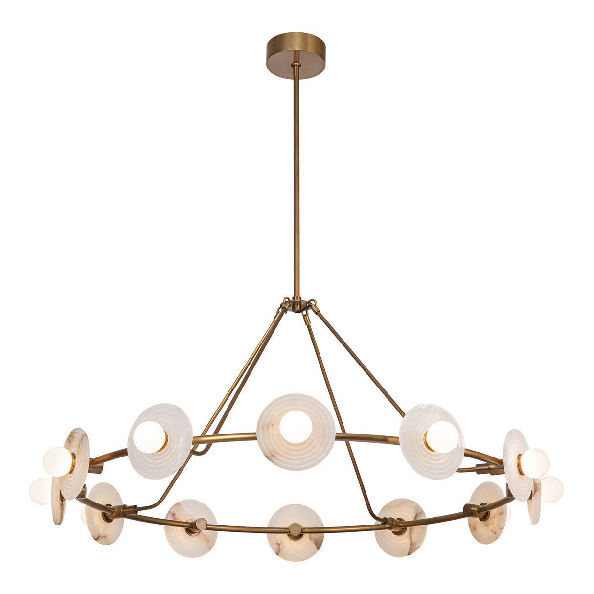 Bren LED Chandelier 46", Vintage Brass and Alabaster