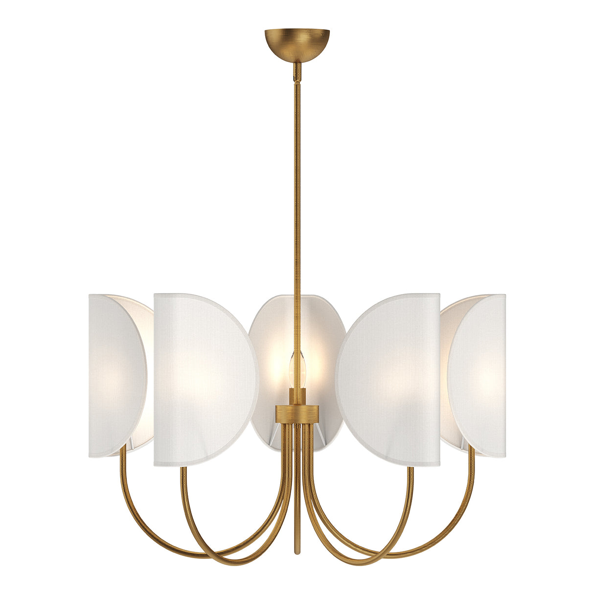 Nico 5 Light Chandelier 32", Antique Brass with Fabric Shade