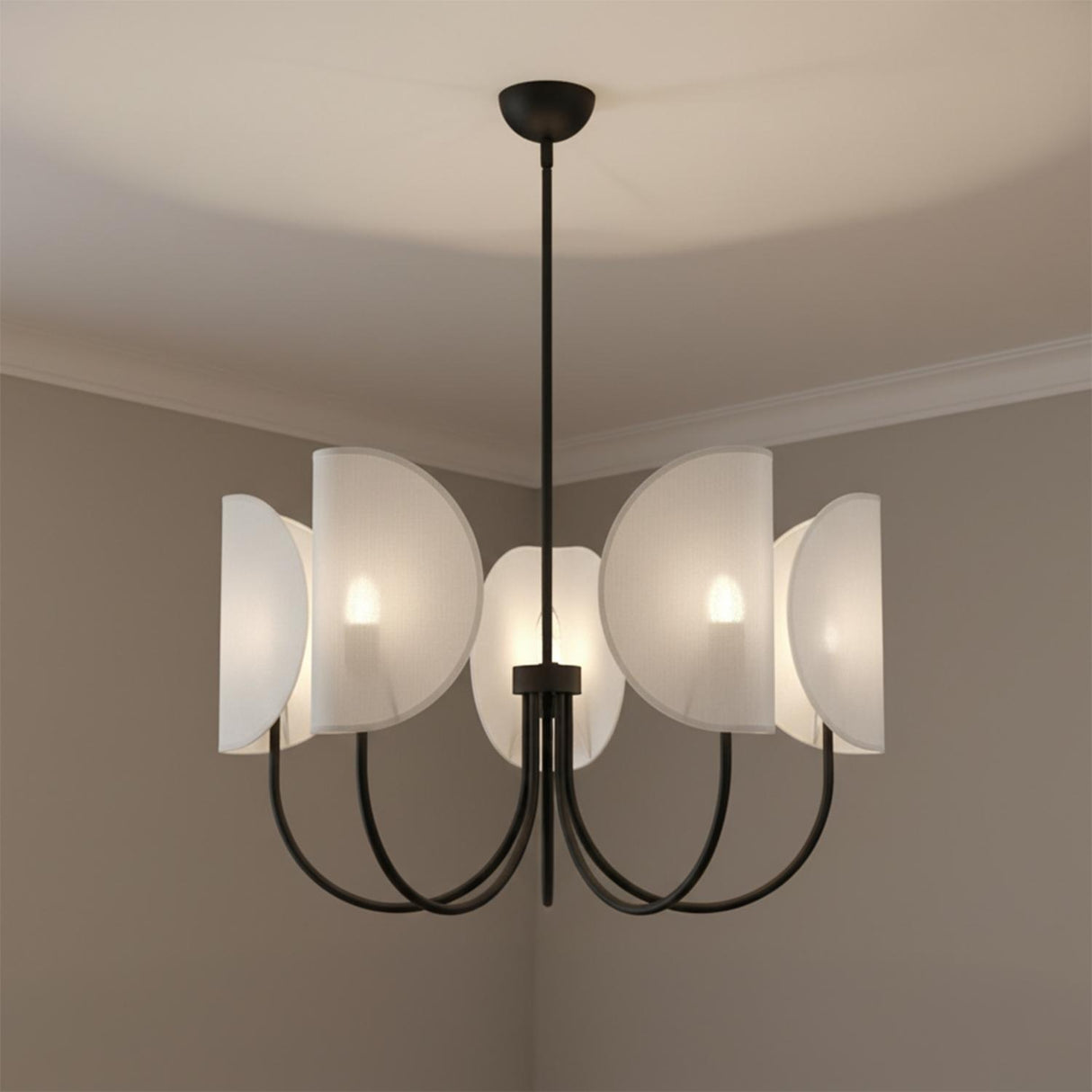 Nico 5 Light Chandelier 32", Matte Black with Fabric Shade