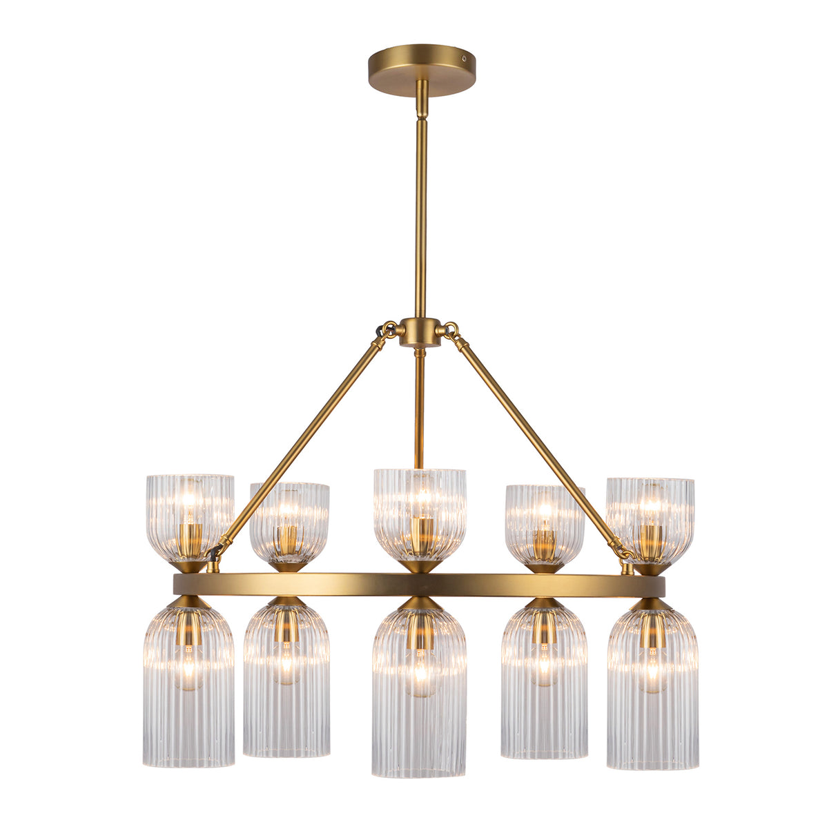 Elle Chandelier 26", Brushed Brass and Clear Glass