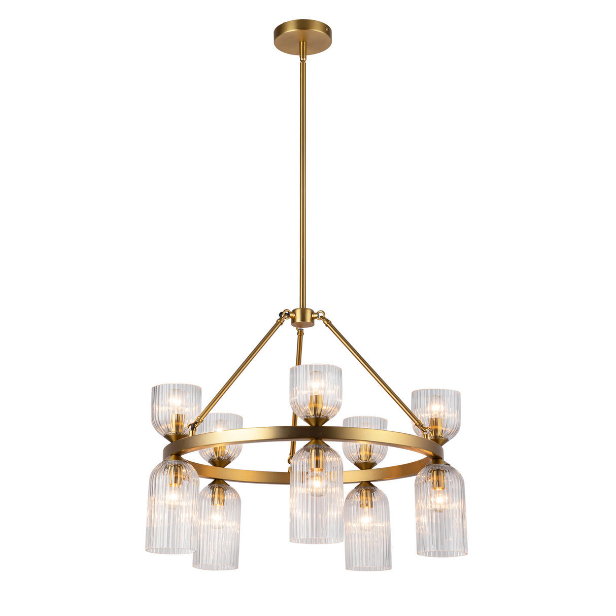 Elle Chandelier 26", Brushed Brass and Clear Glass