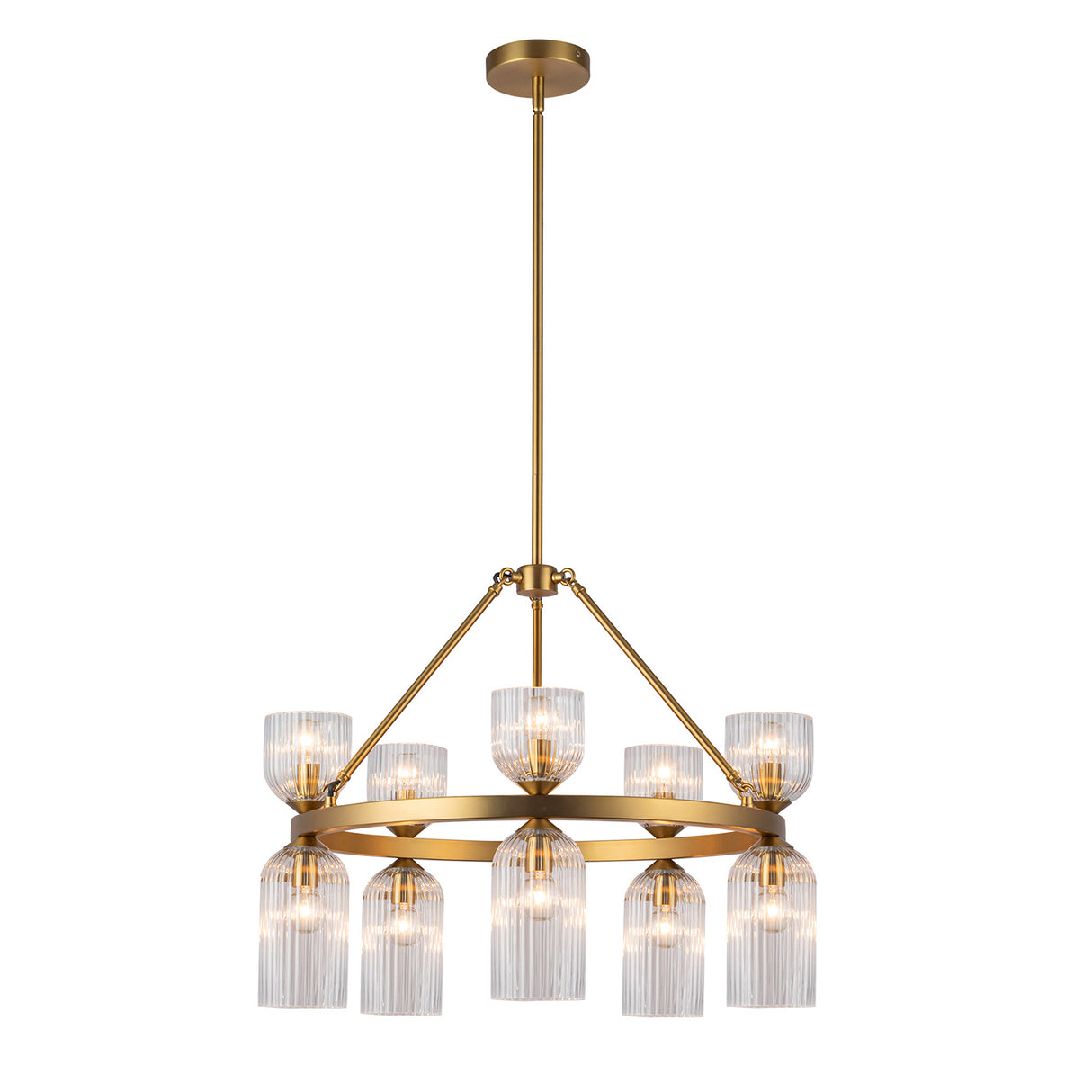 Elle Chandelier 26", Brushed Brass and Clear Glass