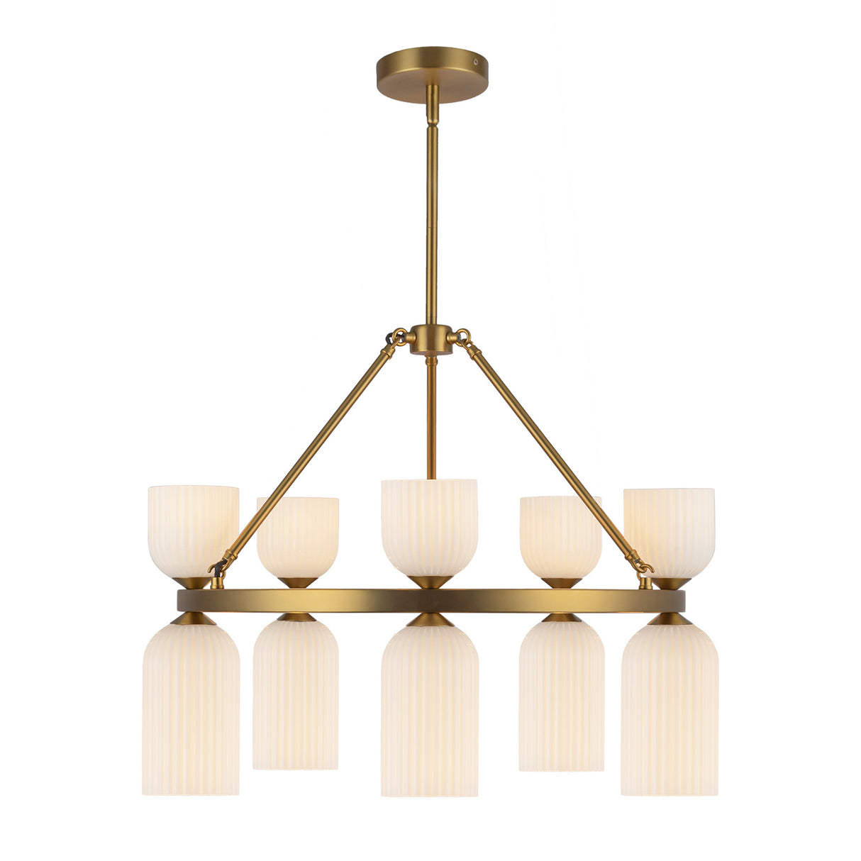 Elle Chandelier 26", Brushed Brass and Milk Glass
