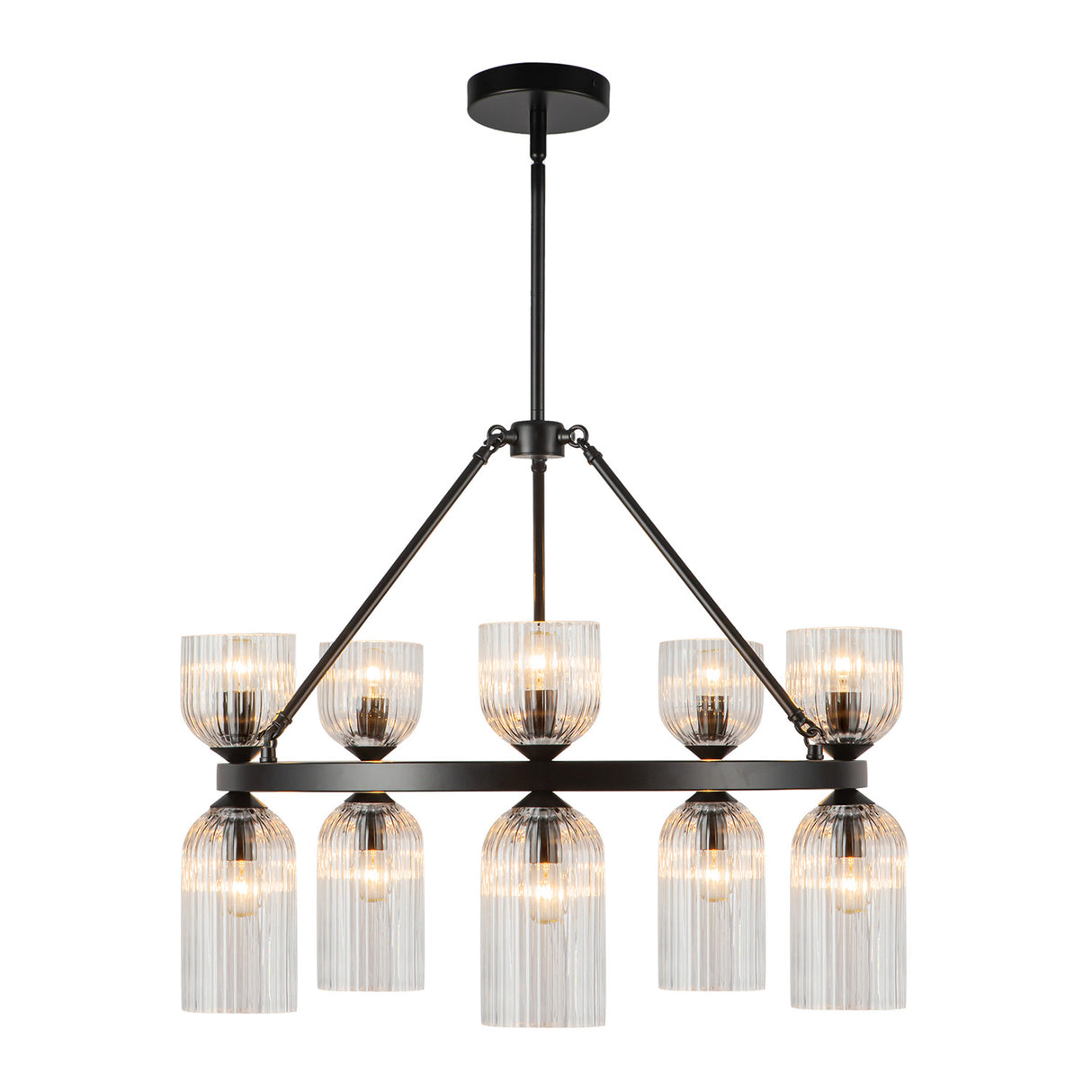 Elle Chandelier 26", Matte Black and Clear Glass