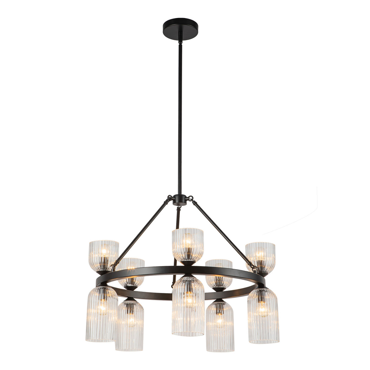 Elle Chandelier 26", Matte Black and Clear Glass