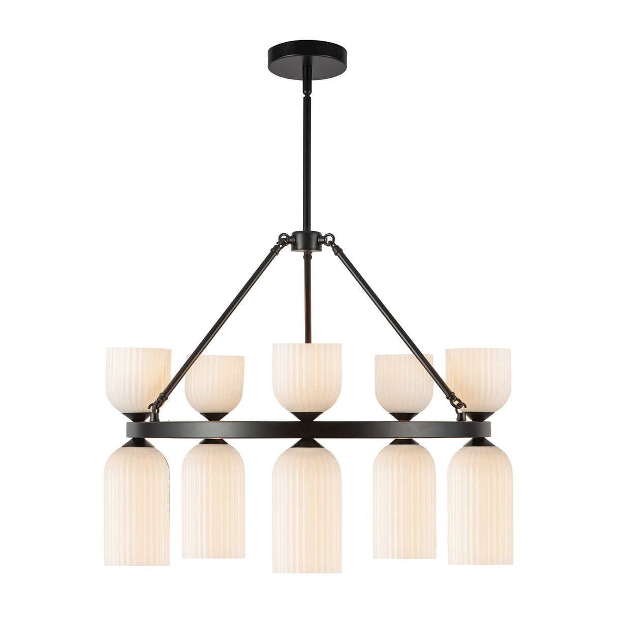 Elle Chandelier 26", Matte Black and Milk Glass
