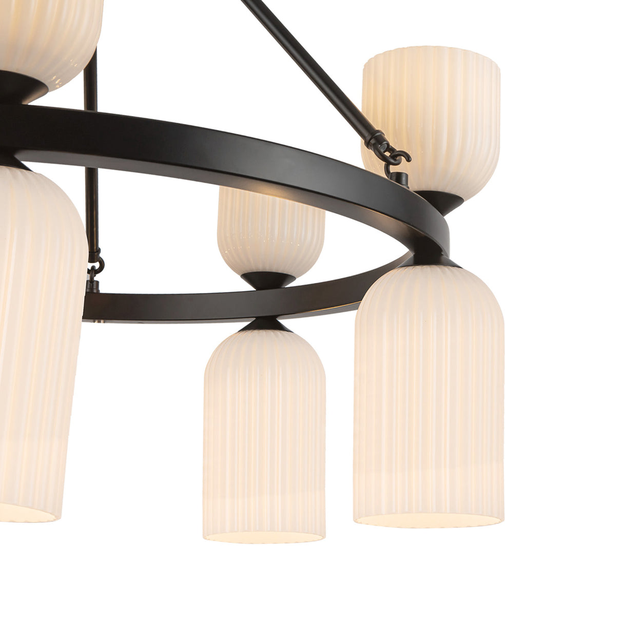 Elle Chandelier 26", Matte Black and Milk Glass