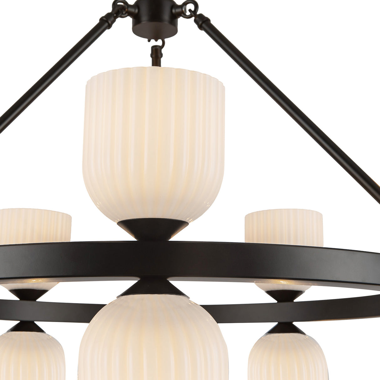 Elle Chandelier 26", Matte Black and Milk Glass