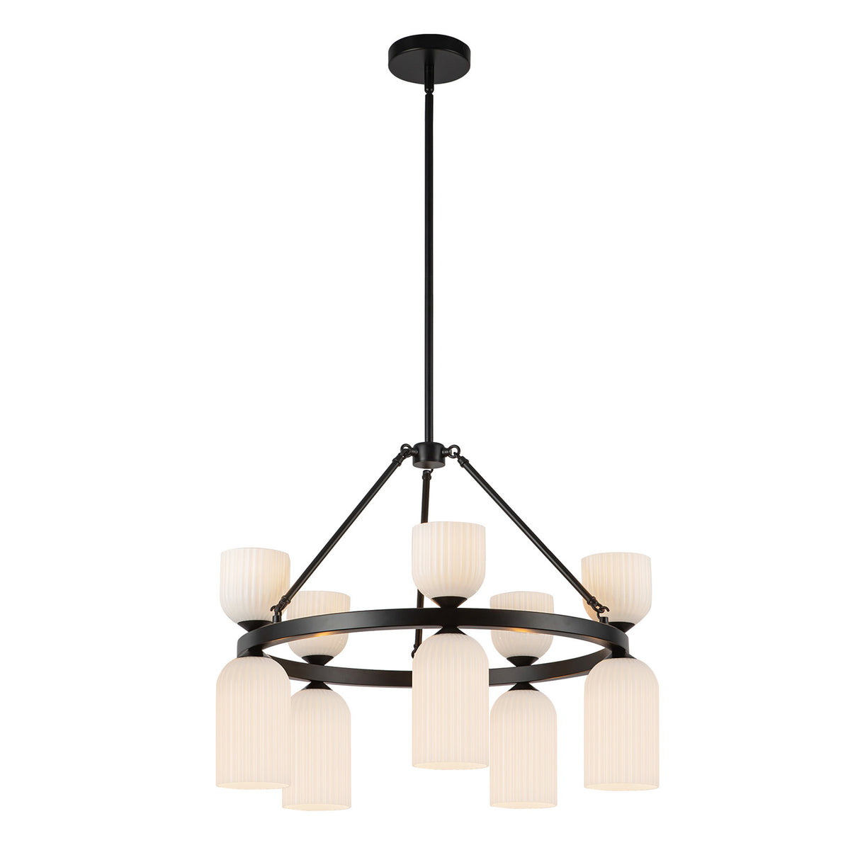Elle Chandelier 26", Matte Black and Milk Glass