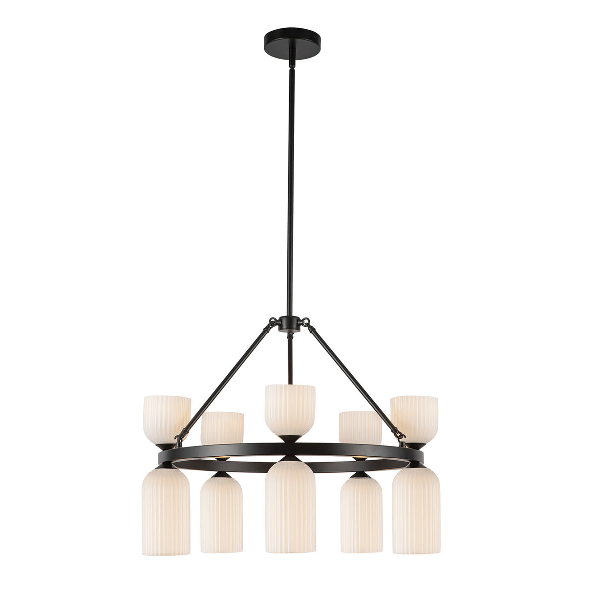 Elle Chandelier 26", Matte Black and Milk Glass