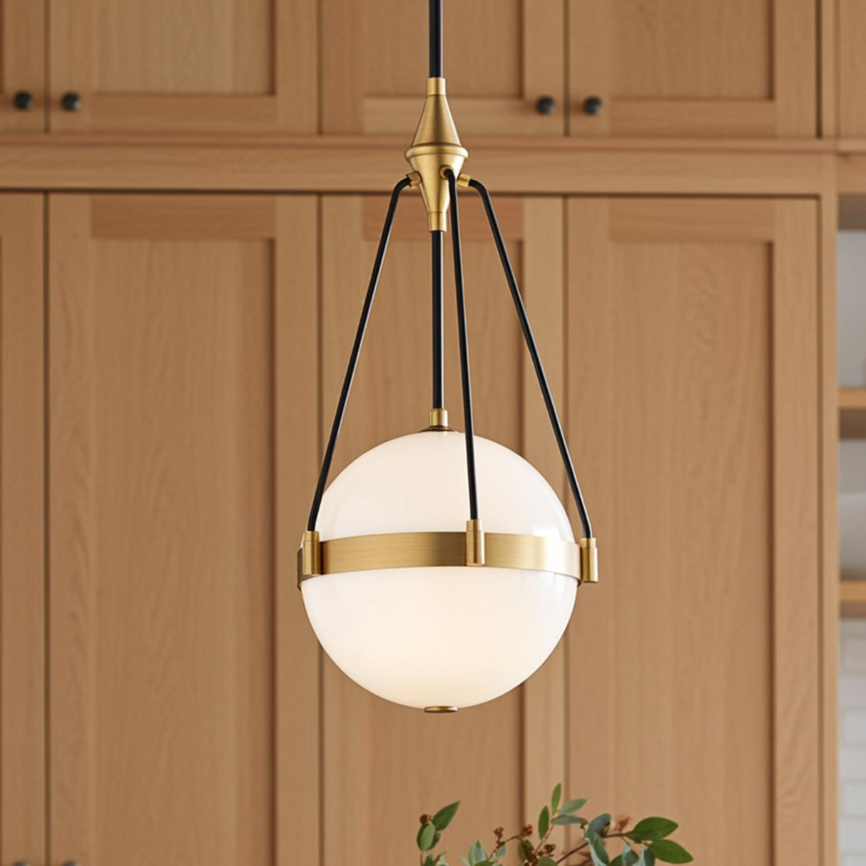 Darcy Medium Pendant 14", Brushed Brass and Milk Glass