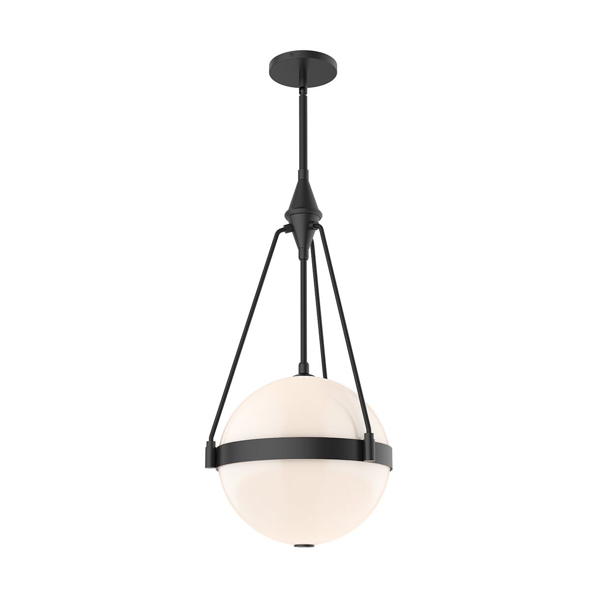 Darcy Medium Pendant 14", Matte Black and Milk Glass