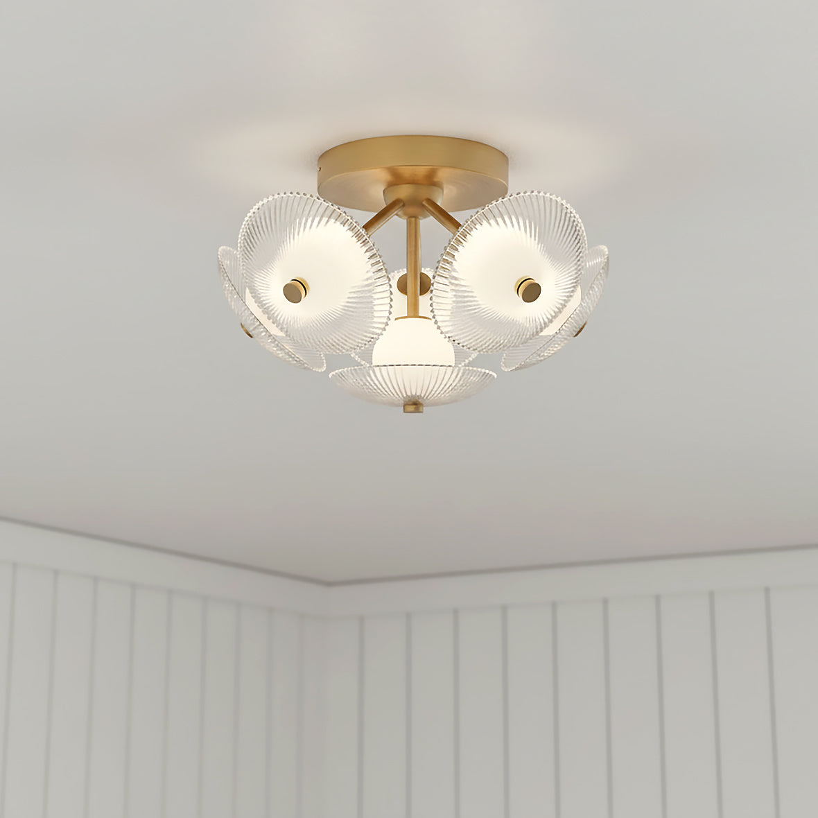 Ivan LED Semi-Flush 16" for Modern home with White Shiplap