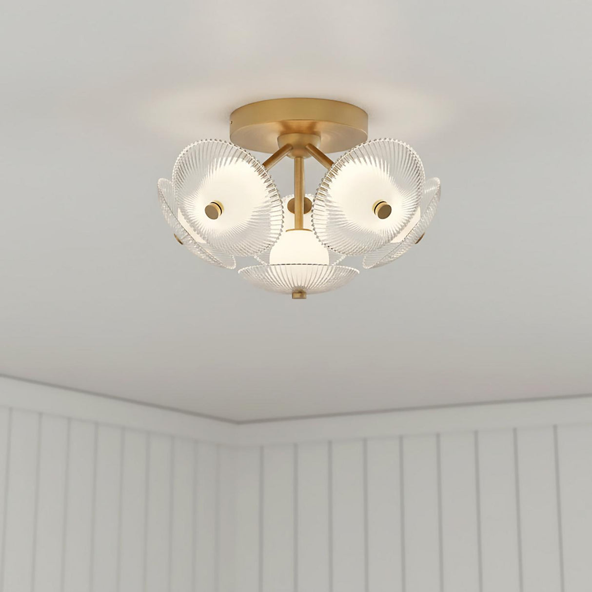 Ivan LED Semi-Flush 16" for Modern home with White Shiplap