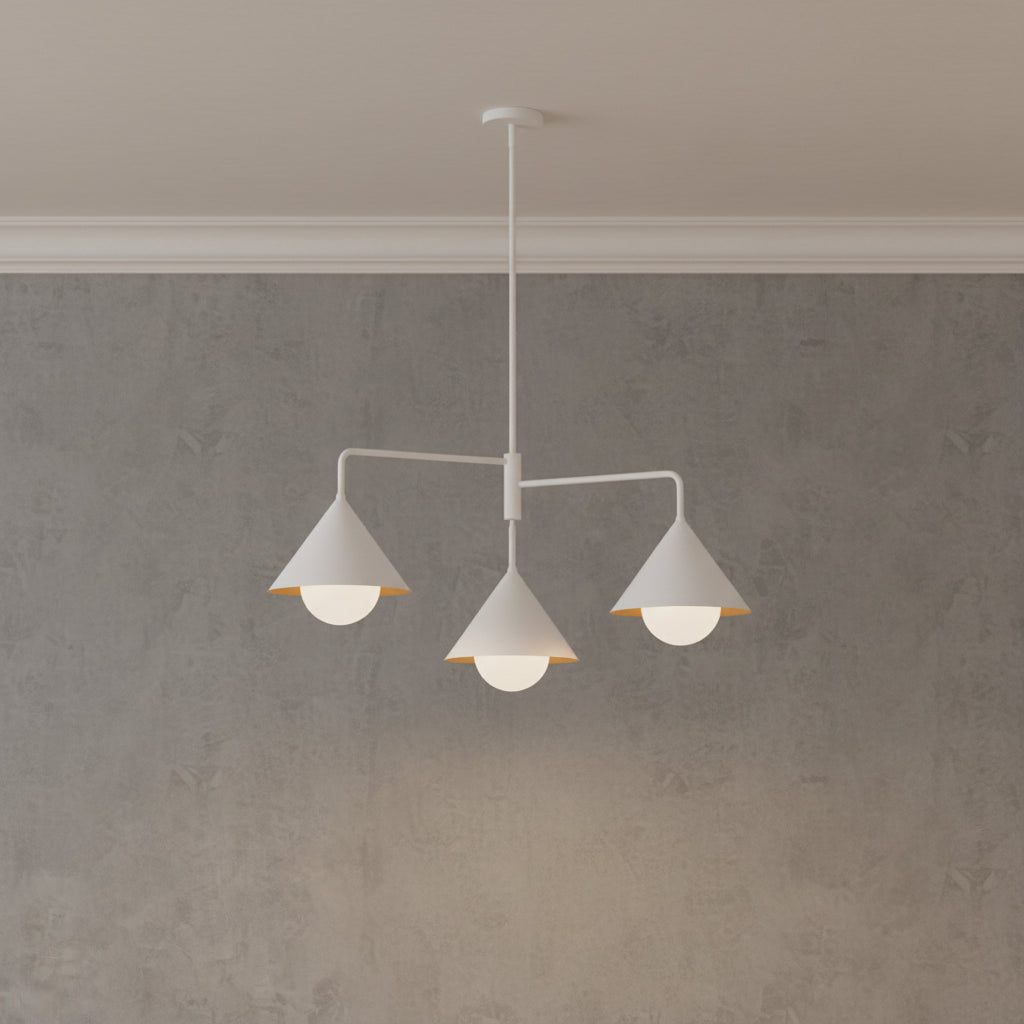 Juno Chandelier 38", White and Opal Glass for Modern home with Gray Stucco