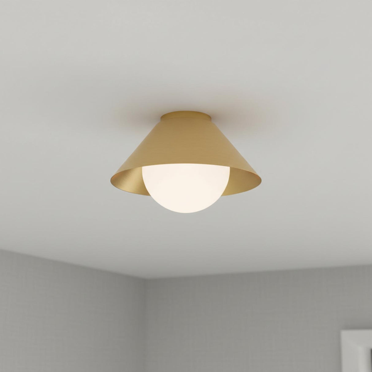 Juno Flush Mount 14", Brushed Brass and Opal Glass