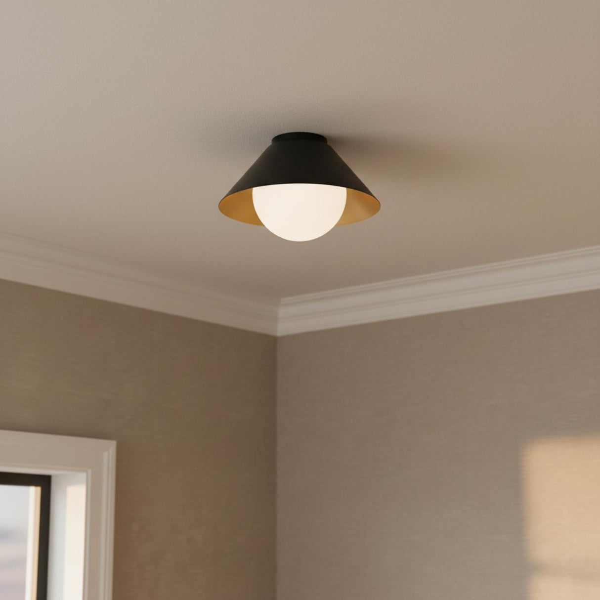 Juno Flush Mount 14", Matte Black and Opal Glass