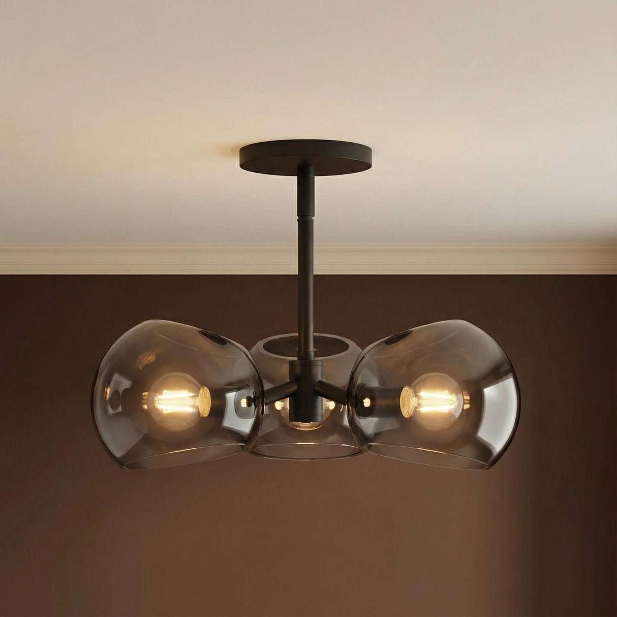 Flynn 3 Light Pendant 16", Matte Black with Mirrored Smoke Glass