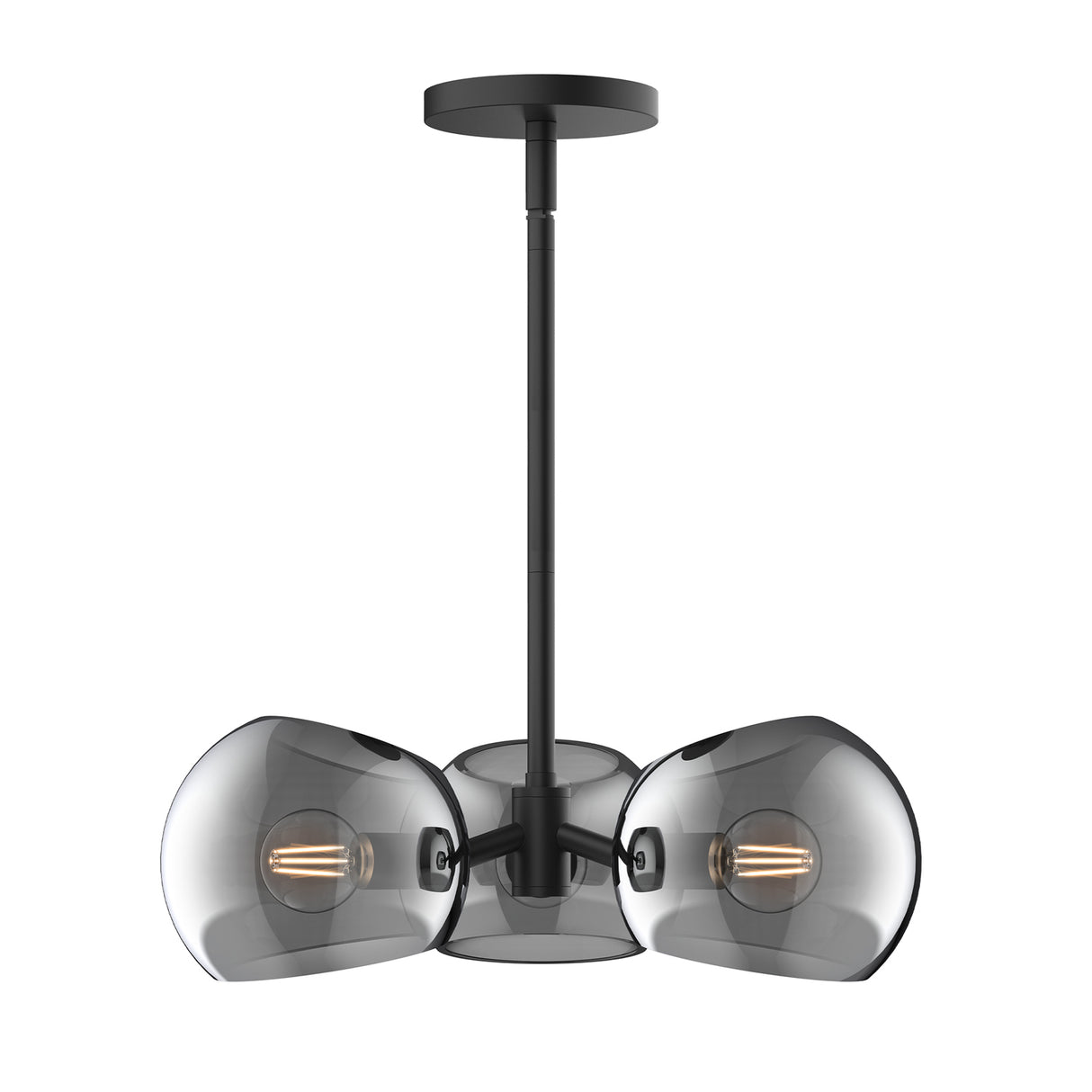 Flynn 3 Light Pendant 16", Matte Black with Mirrored Smoke Glass