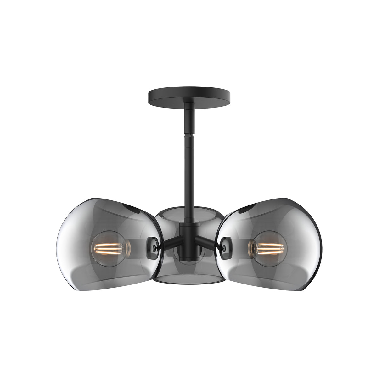 Flynn 3 Light Pendant 16", Matte Black with Mirrored Smoke Glass
