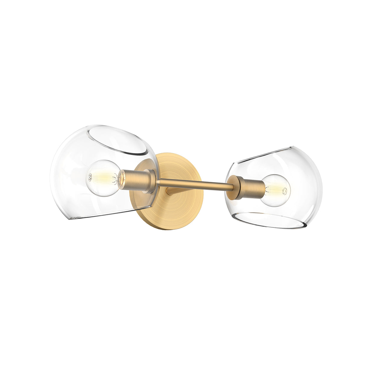 Flynn 2 Light Wall Sconce, Brushed Brass with Clear Glass