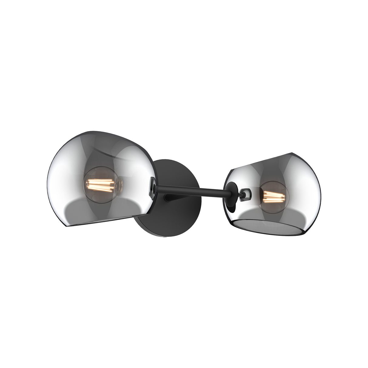 Flynn 2 Light Wall Sconce, Matte Black with Mirrored Smoke Glass
