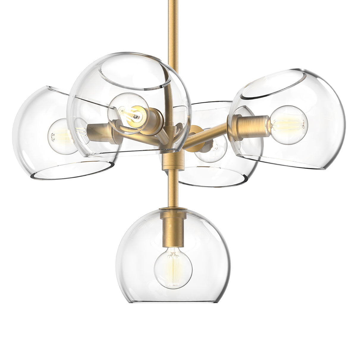 Flynn 5 Light Pendant 18", Brushed Brass with Clear Glass