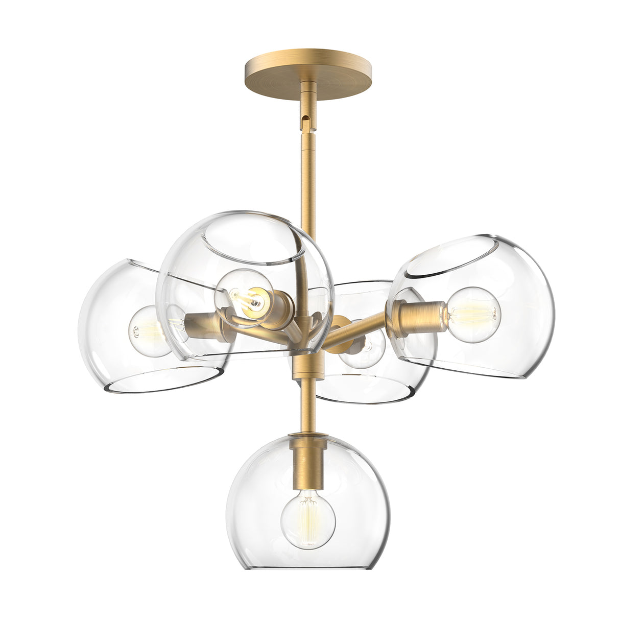 Flynn 5 Light Pendant 18", Brushed Brass with Clear Glass