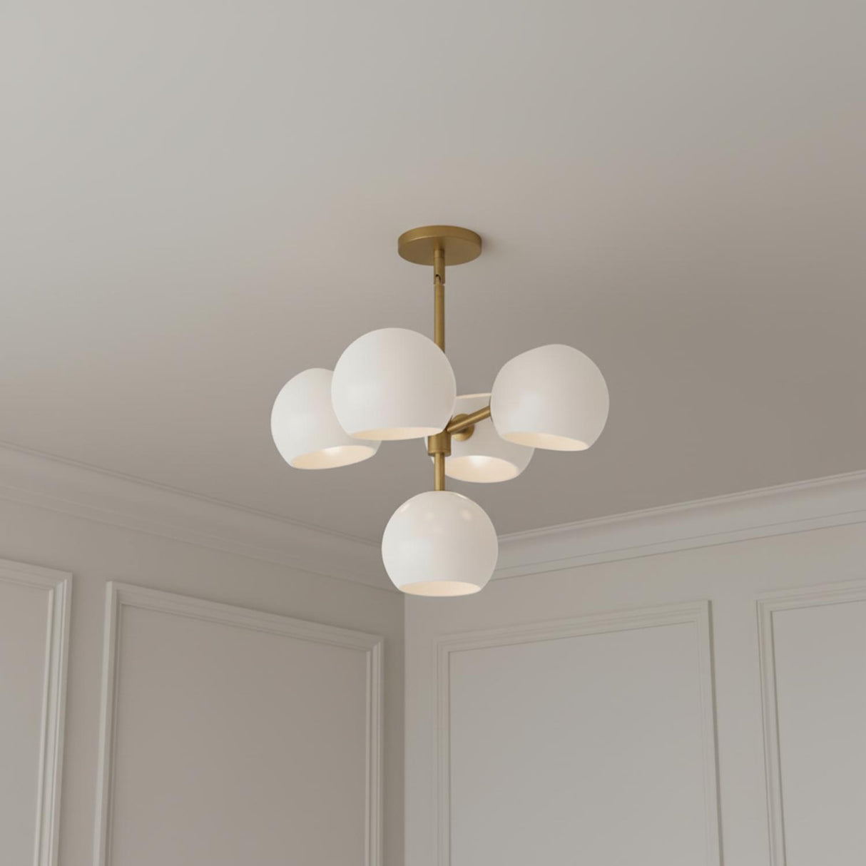 Flynn 5 Light Pendant 18", Brushed Brass with Opal Glass