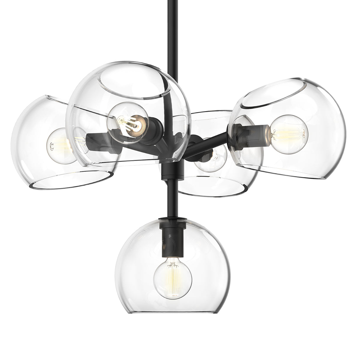 Flynn 5 Light Pendant 18", Matte Black with Clear Glass
