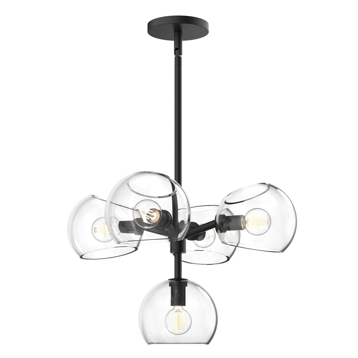 Flynn 5 Light Pendant 18", Matte Black with Clear Glass