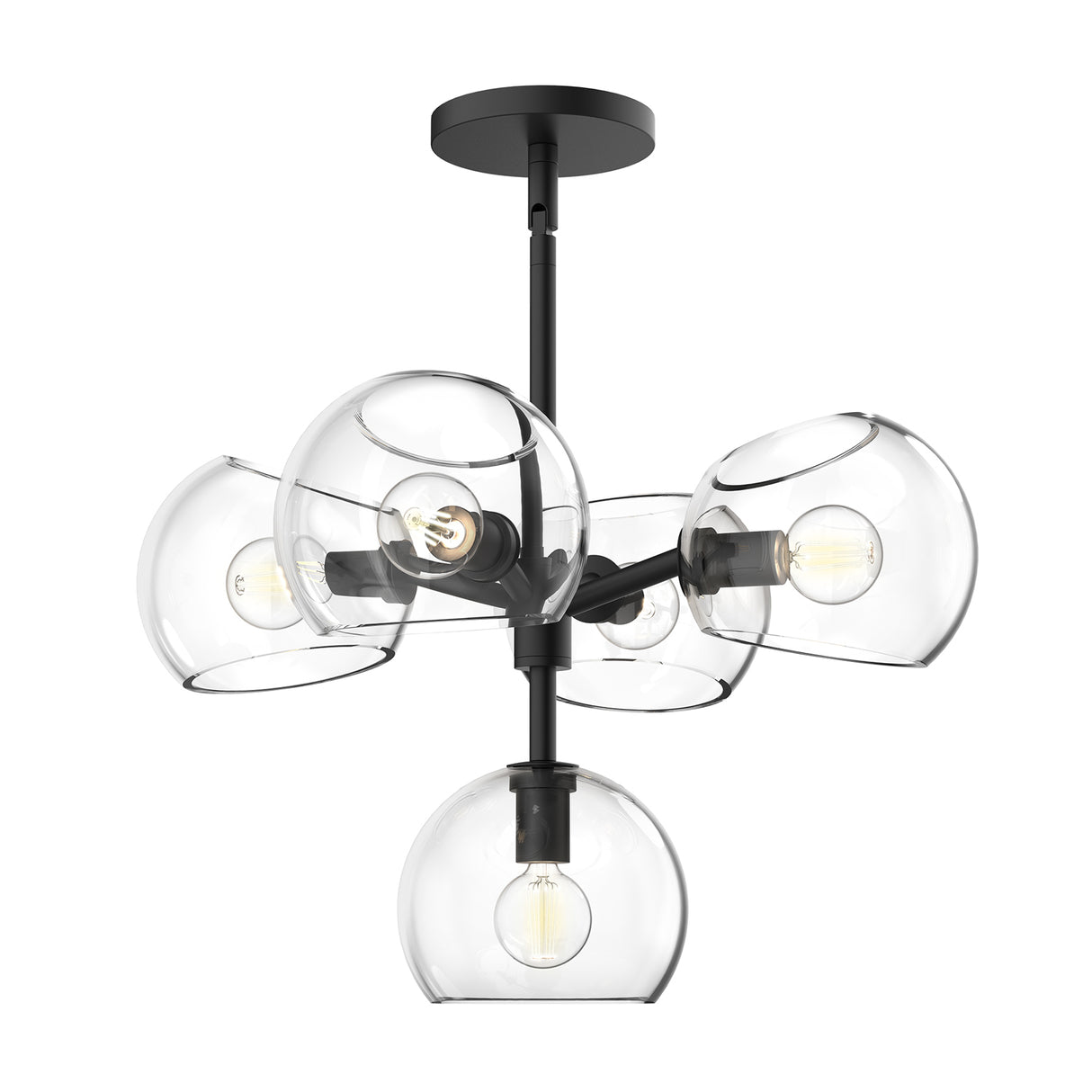 Flynn 5 Light Pendant 18", Matte Black with Clear Glass