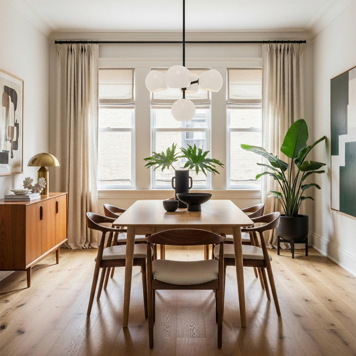 Flynn 5 Light Pendant 18", Matte Black with Opal Glass