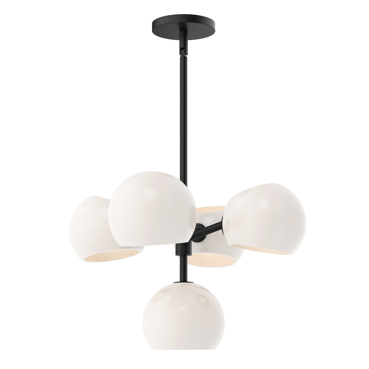 Flynn 5 Light Pendant 18", Matte Black with Opal Glass