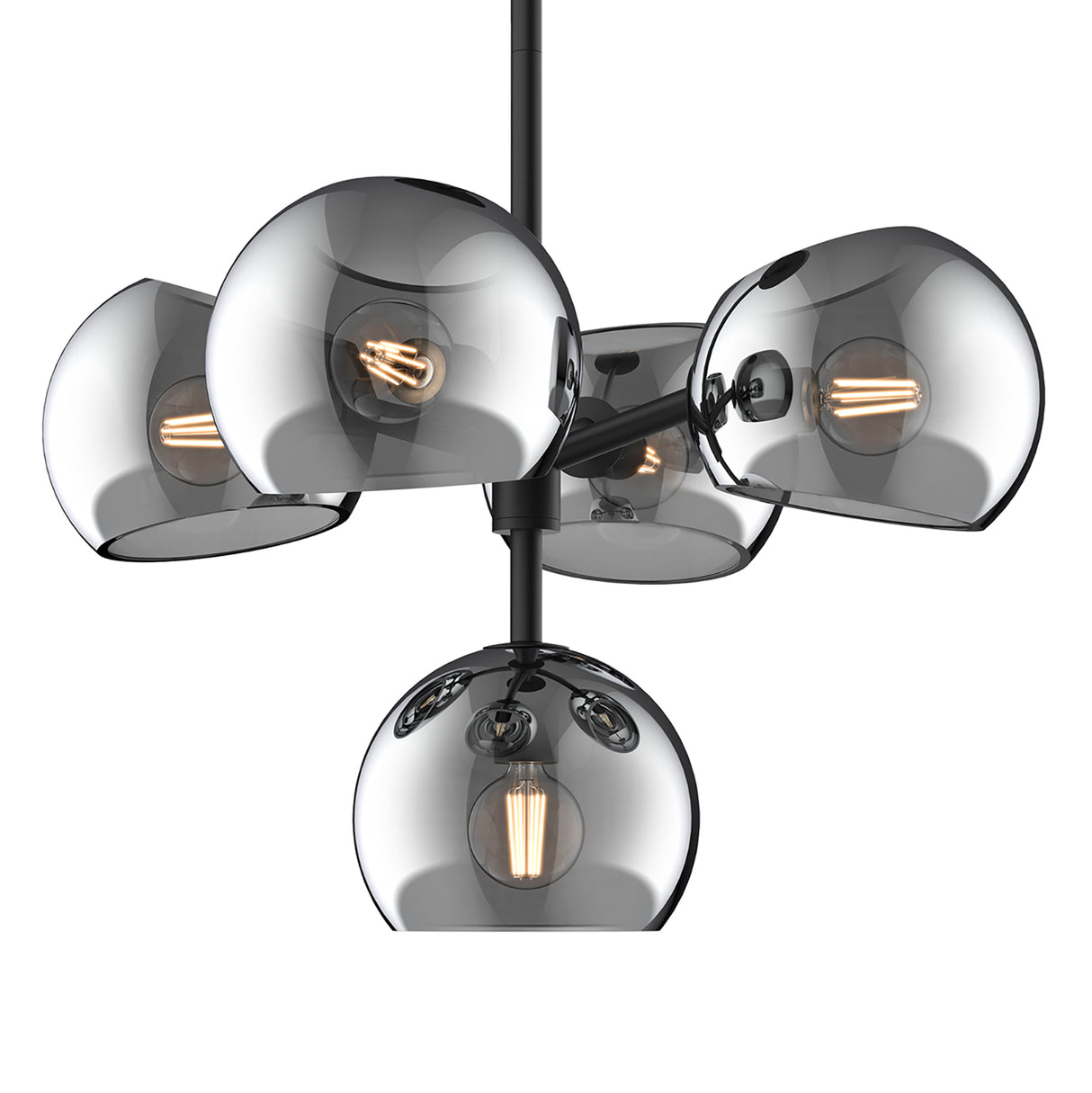 Flynn 5 Light Pendant 18", Matte Black with Mirrored Smoke Glass