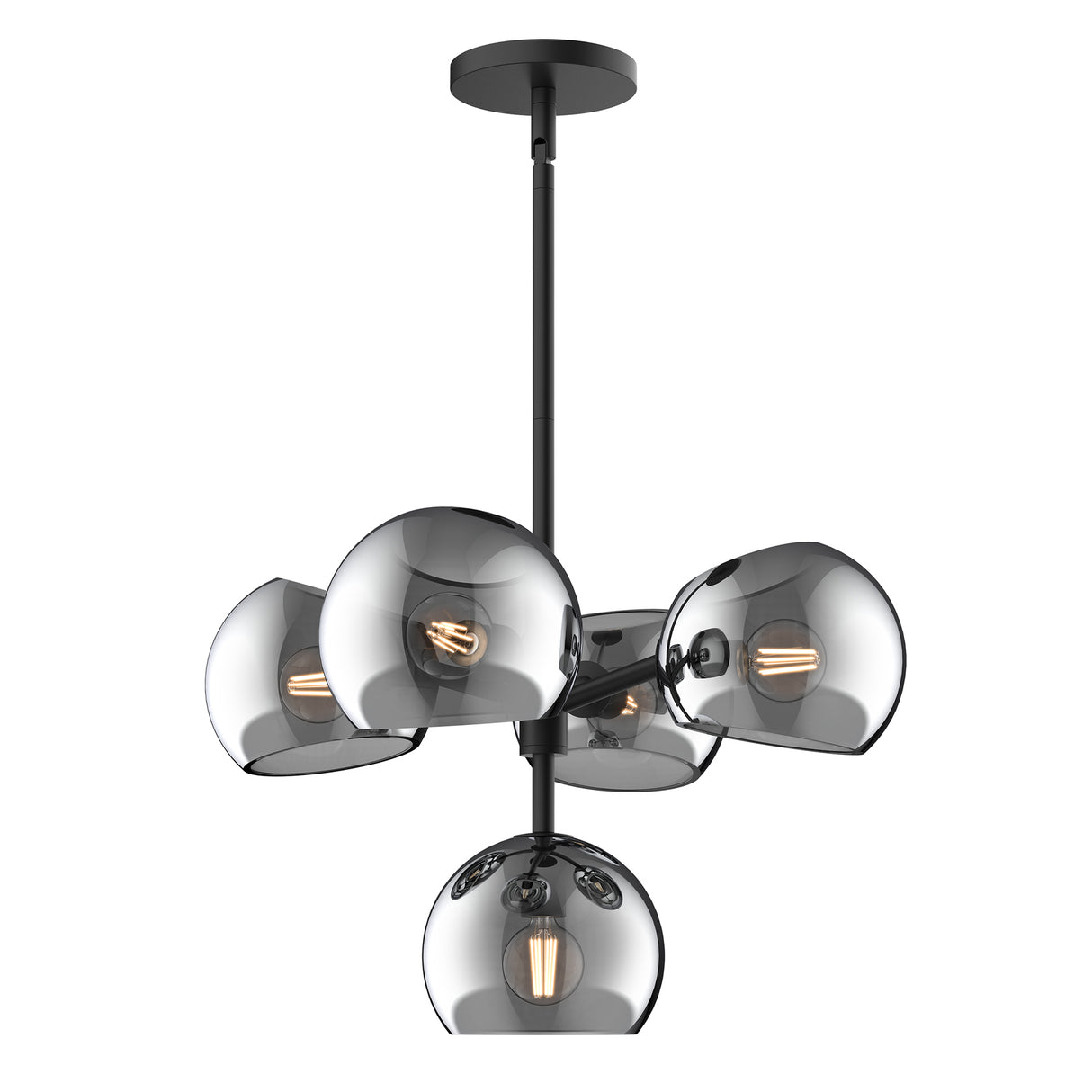 Flynn 5 Light Pendant 18", Matte Black with Mirrored Smoke Glass