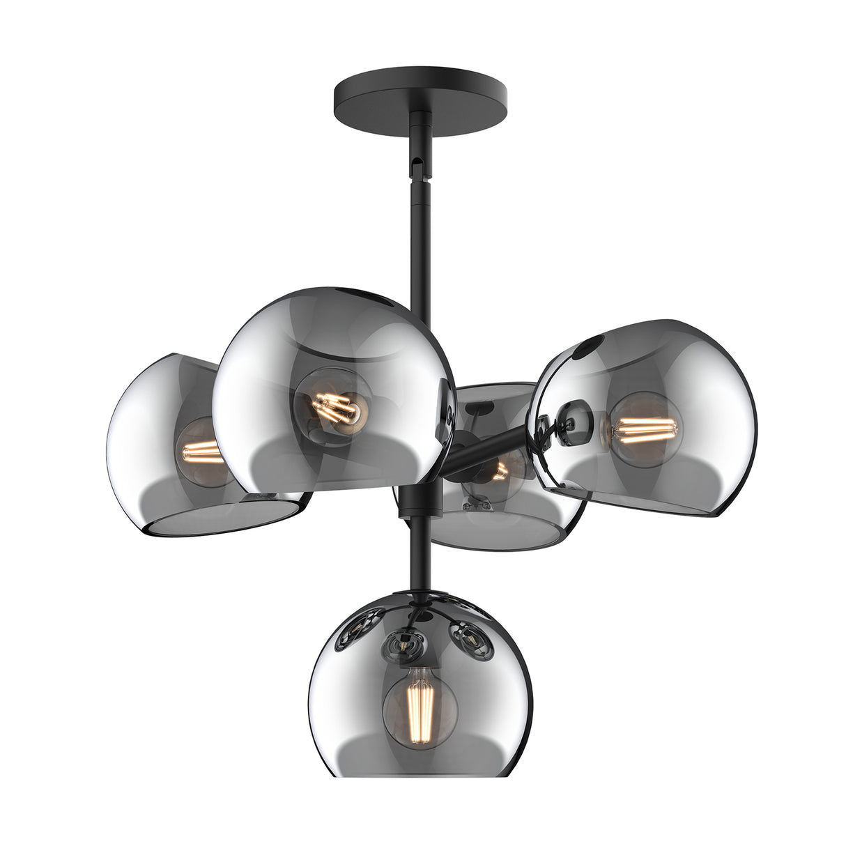 Flynn 5 Light Pendant 18", Matte Black with Mirrored Smoke Glass
