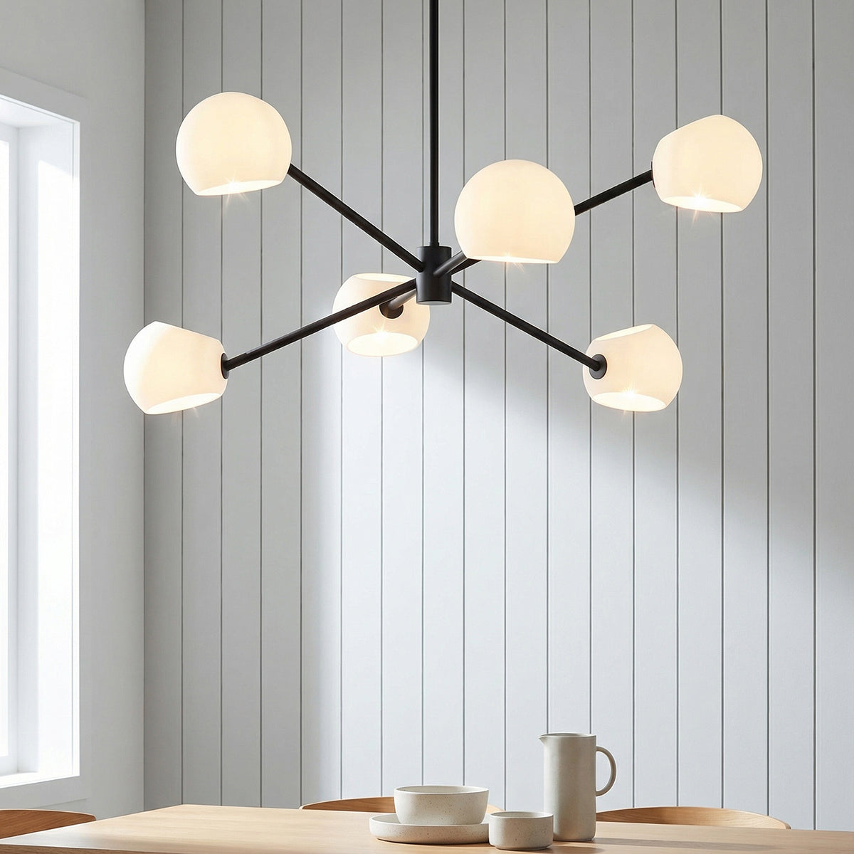 Flynn 6 Light Chandelier 37" for Modern home with White Shiplap