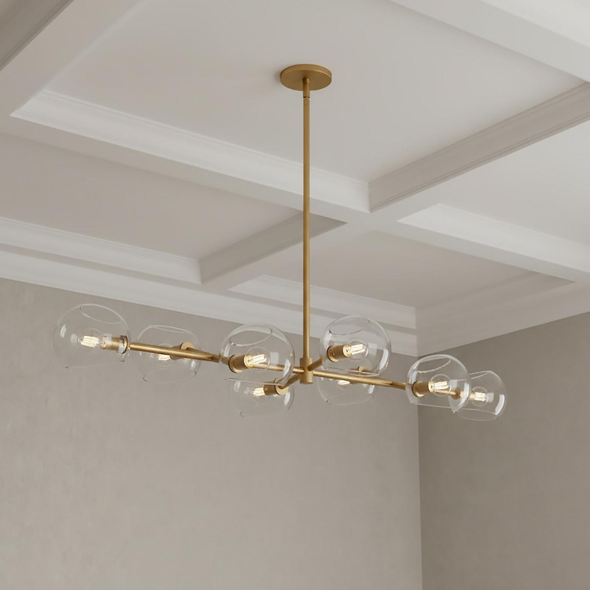 Flynn 8 Light Linear Chandelier 48", Brushed Brass with Clear Glass