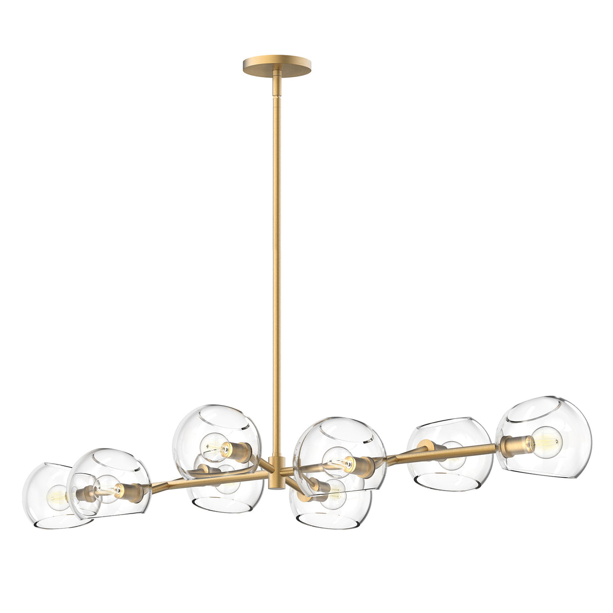 Flynn 8 Light Linear Chandelier 48", Brushed Brass with Clear Glass