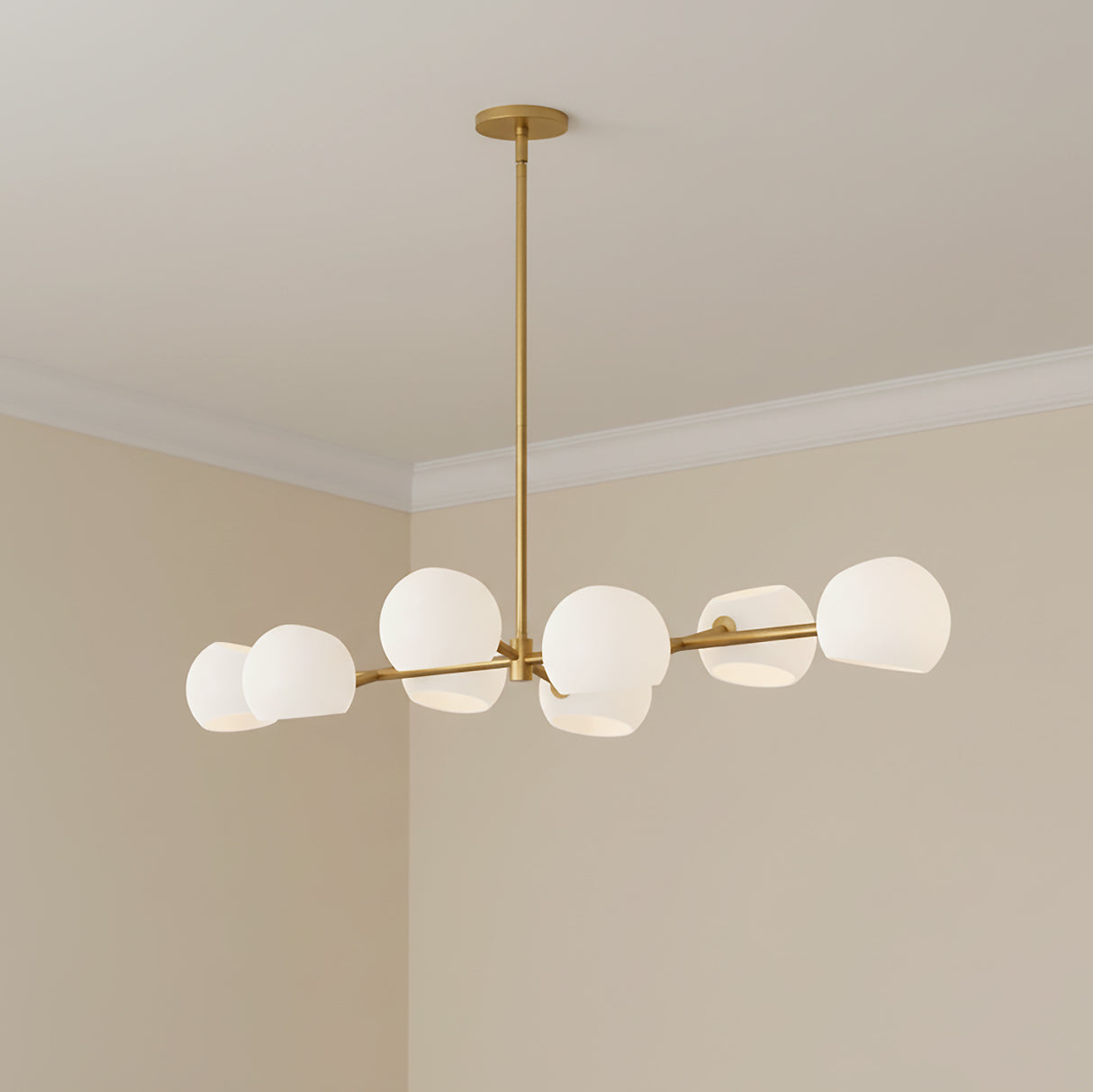 Flynn 8 Light Linear Pendant 48" for Modern home with Warm Beige Walls