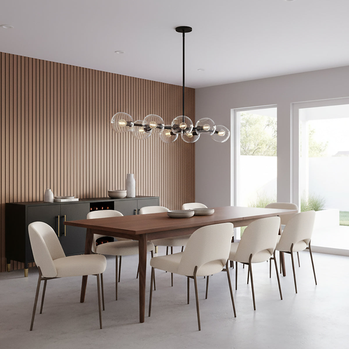 Flynn 8 Light Linear Pendant 48" for Modern home with Matte Black Wood