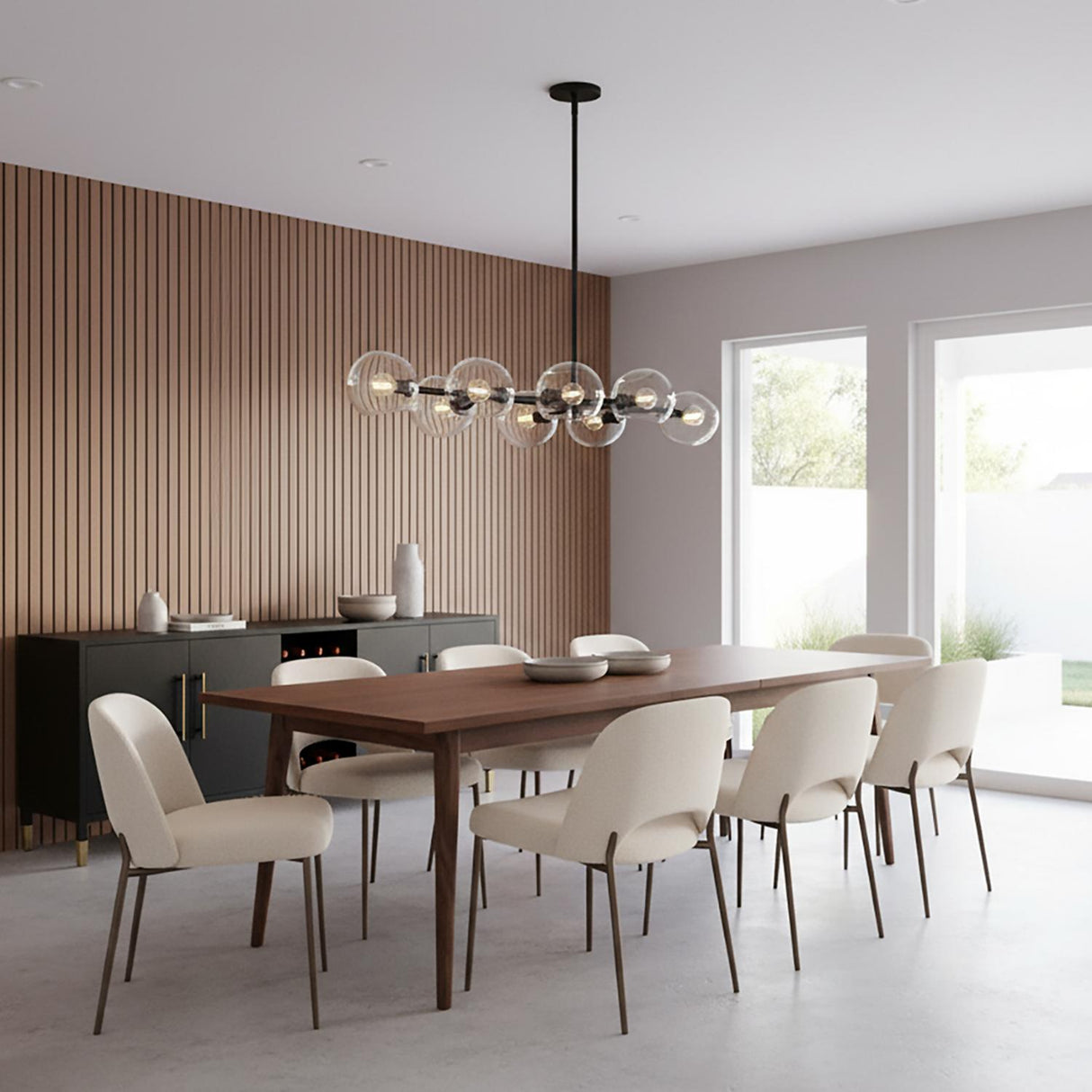 Flynn 8 Light Linear Chandelier 48", Matte Black with Clear Glass