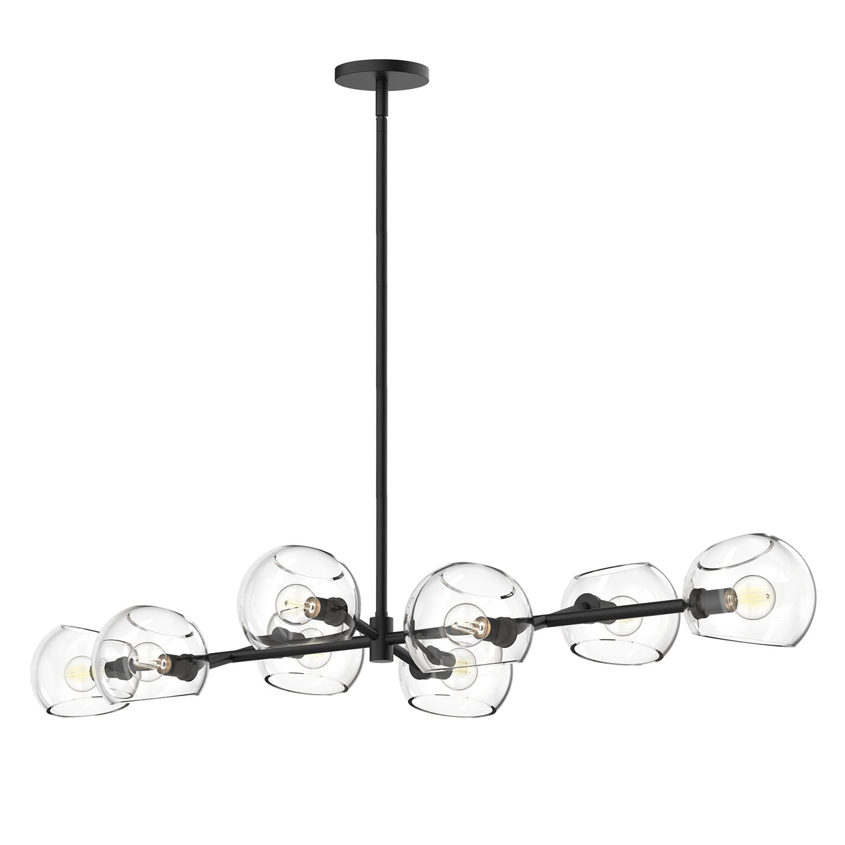 Flynn 8 Light Linear Chandelier 48", Matte Black with Clear Glass
