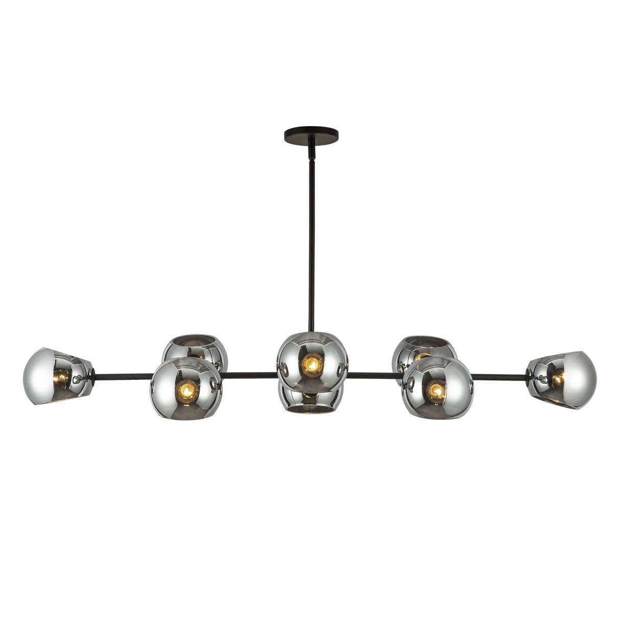 Flynn 8 Light Linear Chandelier 48", Matte Black with Mirrored Smoke Glass