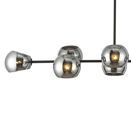 Flynn 8 Light Linear Chandelier 48", Matte Black with Mirrored Smoke Glass