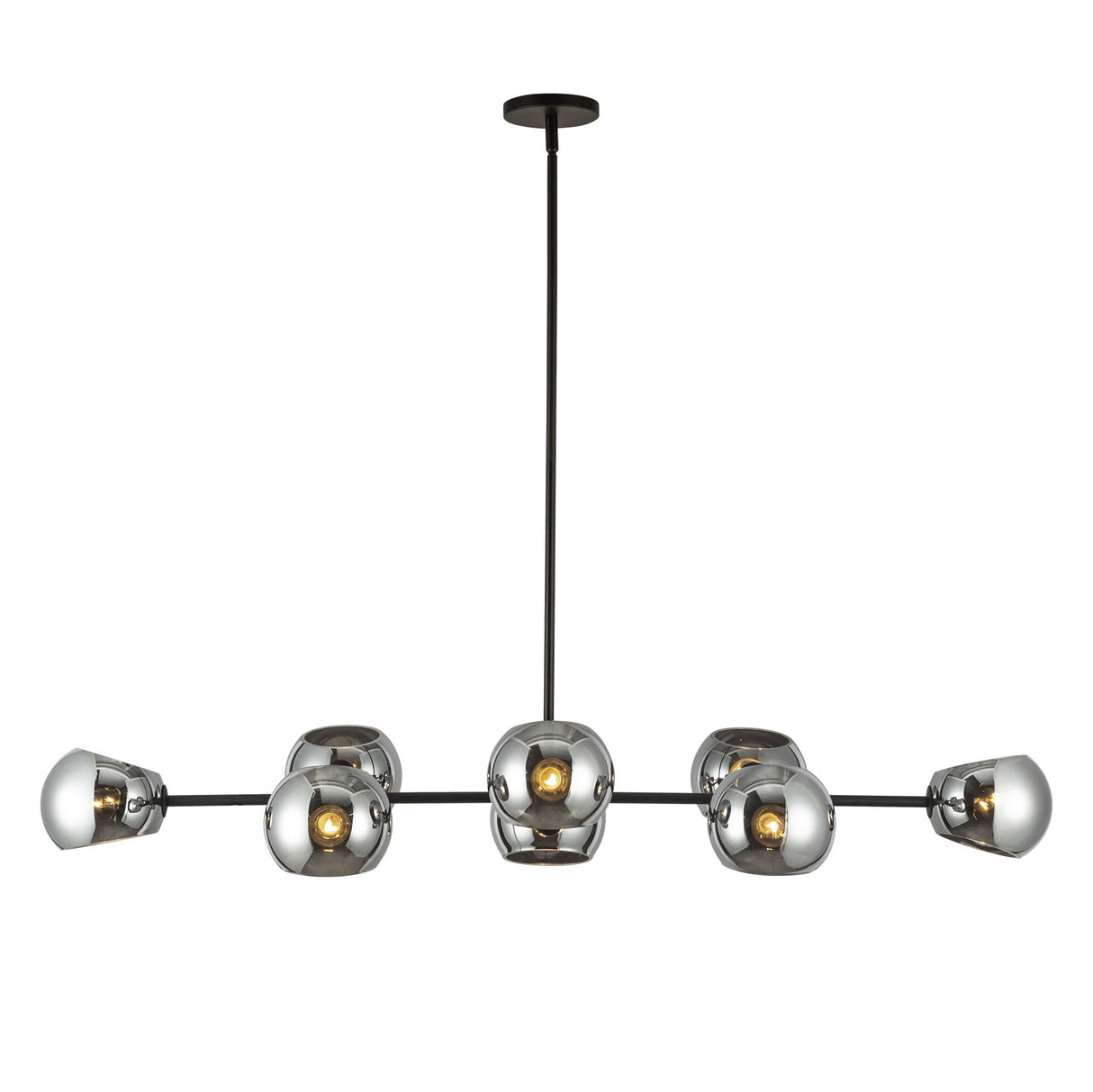 Flynn 8 Light Linear Chandelier 48", Matte Black with Mirrored Smoke Glass