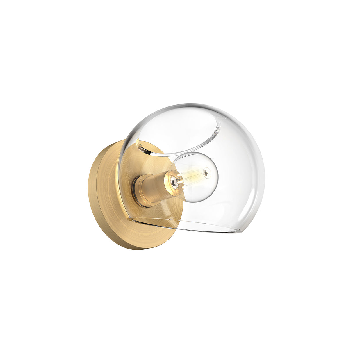 Flynn 1 Light Wall Sconce, Brushed Brass with Clear Glass